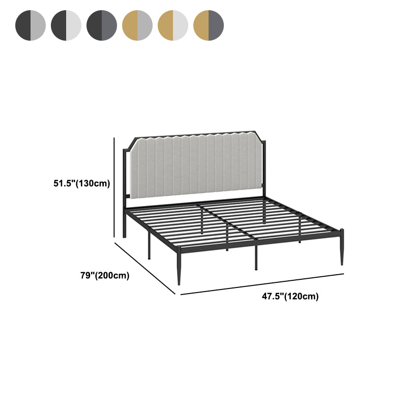 Leather Bed,Queen Metal Frame Panel Bed with Scooped Headboard