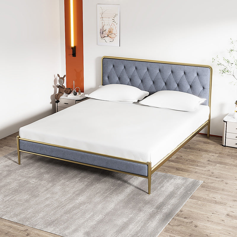 Tufted Upholstered Bed with Headboard Faux Leather Bed with Metal Legs