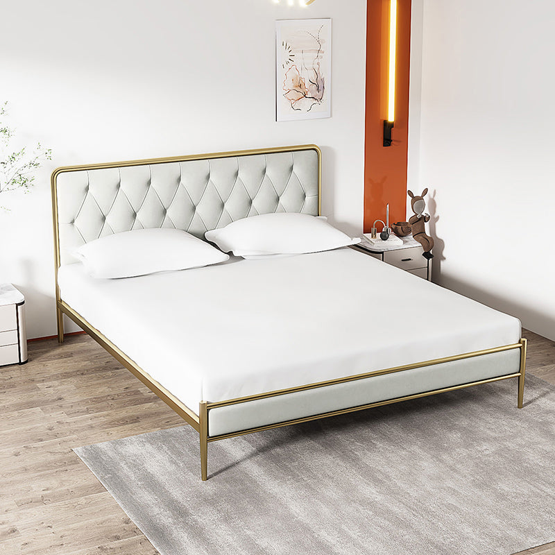 Tufted Upholstered Bed with Headboard Faux Leather Bed with Metal Legs