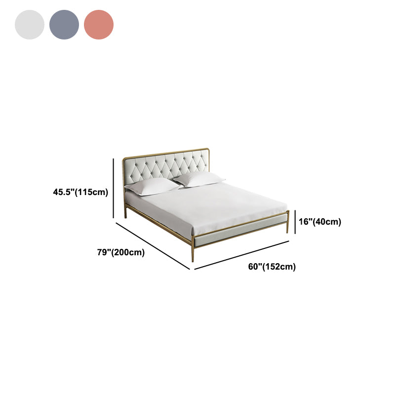 Tufted Upholstered Bed with Headboard Faux Leather Bed with Metal Legs