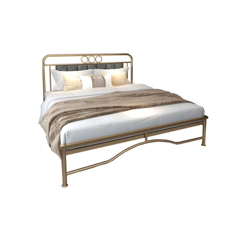 Upholstered Metal Bed in Gold Finish Low Profile Bed with Headboard