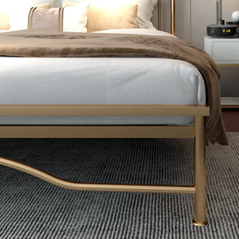 Upholstered Metal Bed in Gold Finish Low Profile Bed with Headboard