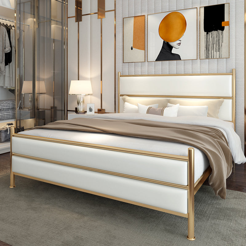 Upholstered Metal Bed with Headboard 43.3" Tall Low Profile Bed