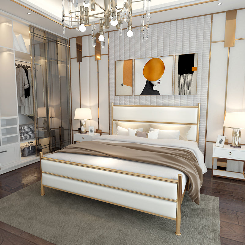 Upholstered Metal Bed with Headboard 43.3" Tall Low Profile Bed