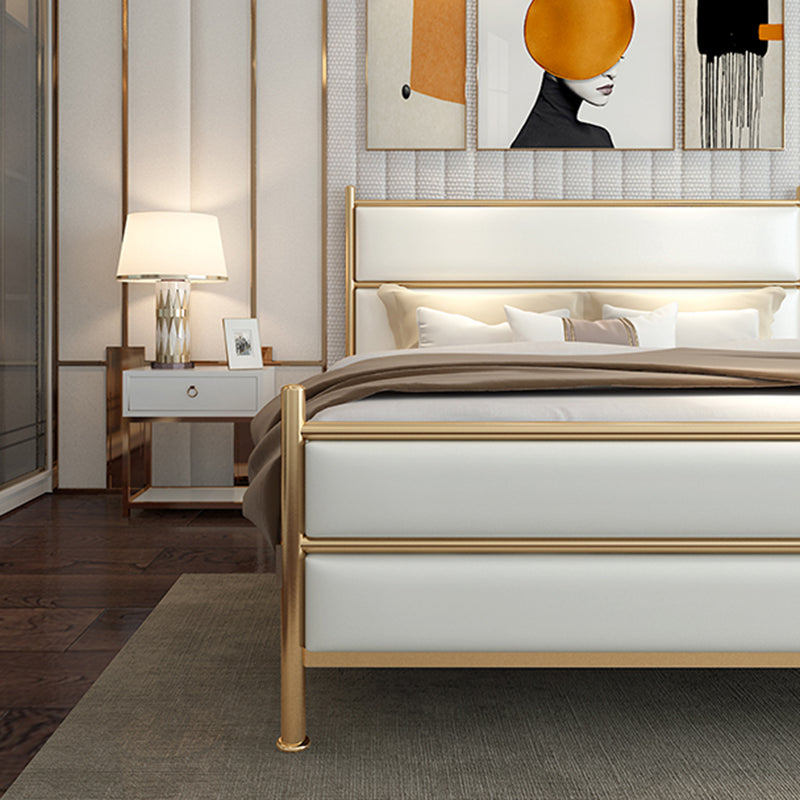 Upholstered Metal Bed with Headboard 43.3" Tall Low Profile Bed