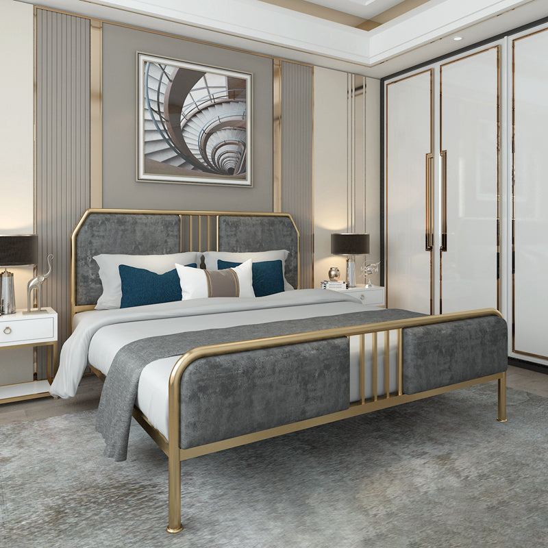 43.3" Grey Upholstered Bed with Headboard Low Profile Metal Bed