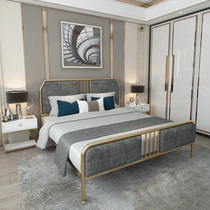 43.3" Grey Upholstered Bed with Headboard Low Profile Metal Bed