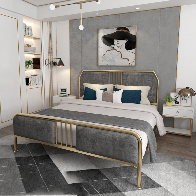 43.3" Grey Upholstered Bed with Headboard Low Profile Metal Bed
