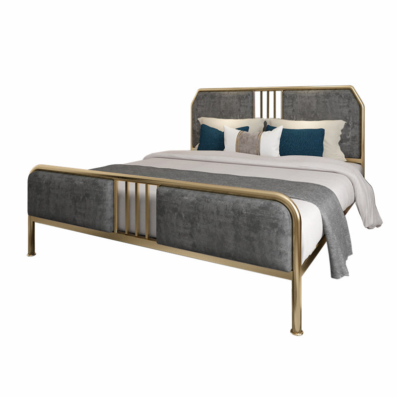 43.3" Grey Upholstered Bed with Headboard Low Profile Metal Bed