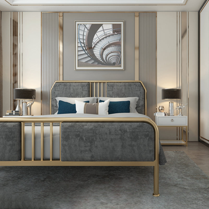 43.3" Grey Upholstered Bed with Headboard Low Profile Metal Bed
