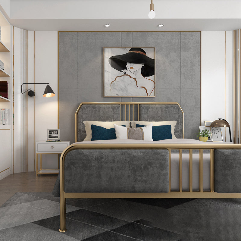 43.3" Grey Upholstered Bed with Headboard Low Profile Metal Bed