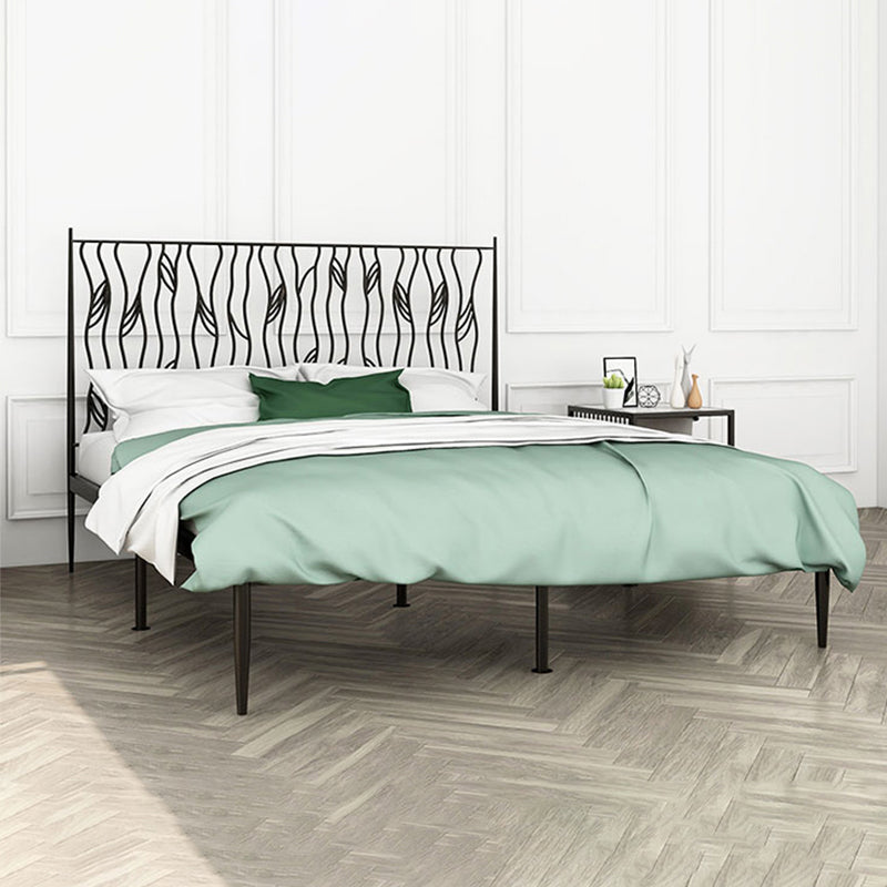 Metal Glam Bed Frame Rectangular Open-Frame Headboard Standard Bed