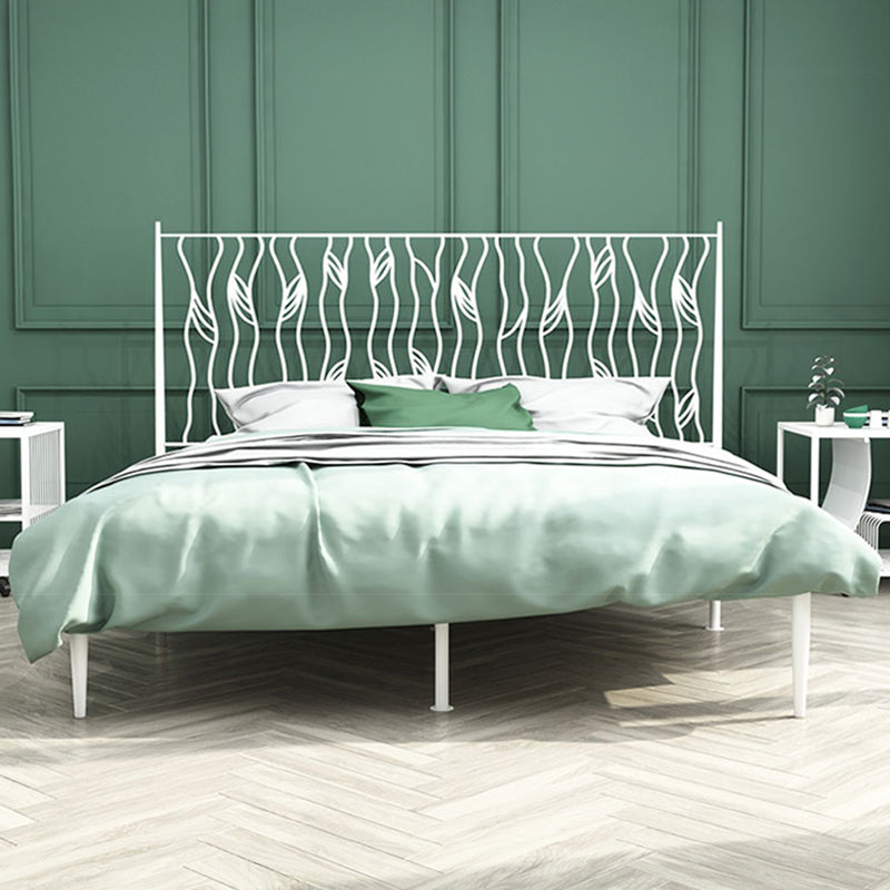Metal Glam Bed Frame Rectangular Open-Frame Headboard Standard Bed