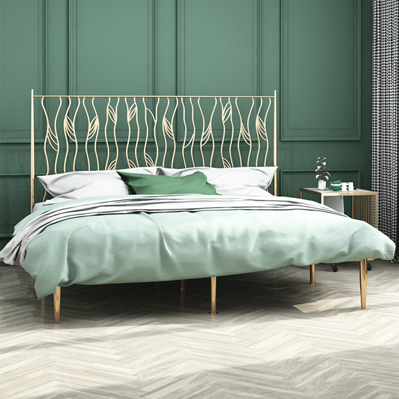 Metal Glam Bed Frame Rectangular Open-Frame Headboard Standard Bed