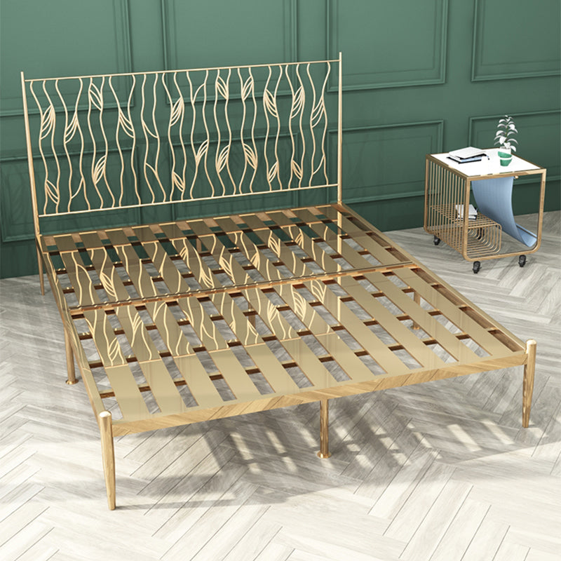 Metal Glam Bed Frame Rectangular Open-Frame Headboard Standard Bed