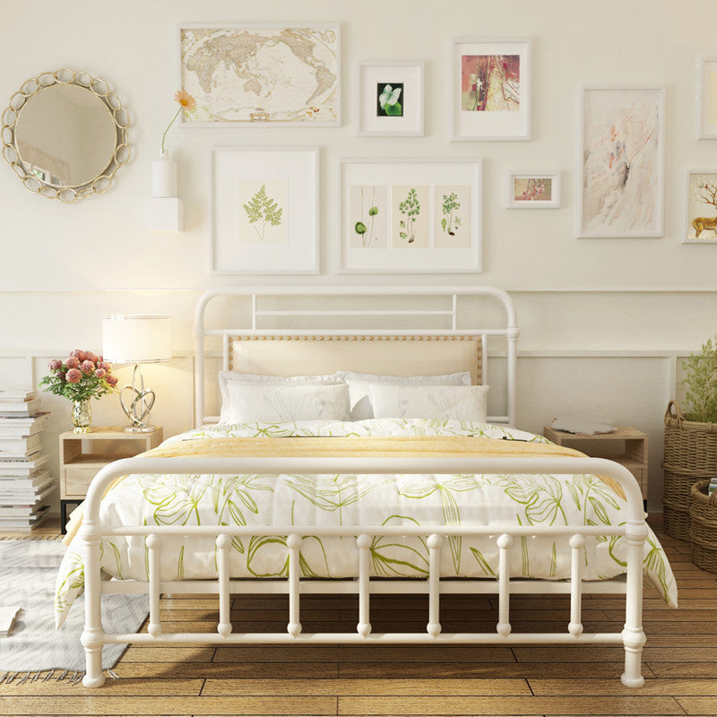 Industrial Metal Open-Frame Standard Bed, Rectangular Headboard Bed
