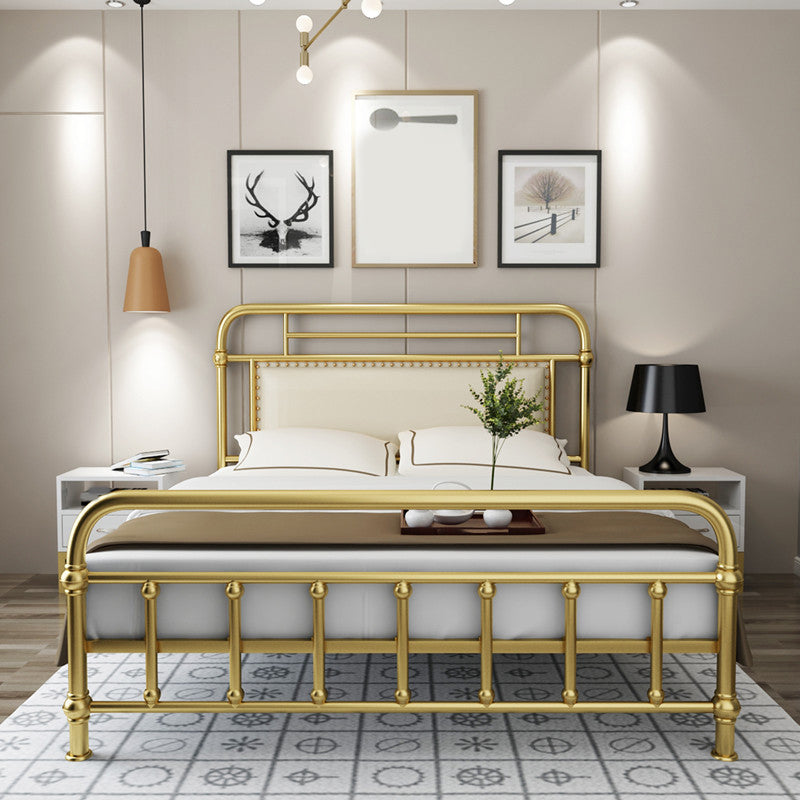 Industrial Metal Open-Frame Standard Bed, Rectangular Headboard Bed