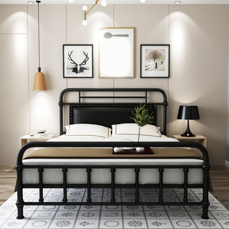 Industrial Metal Open-Frame Standard Bed, Rectangular Headboard Bed