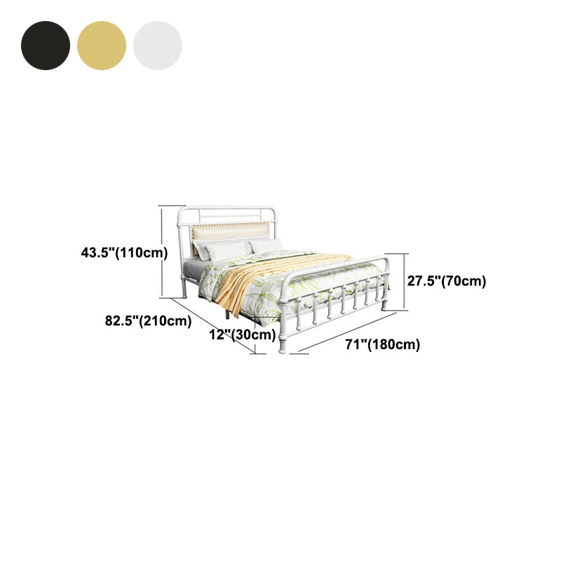 Industrial Metal Open-Frame Standard Bed, Rectangular Headboard Bed