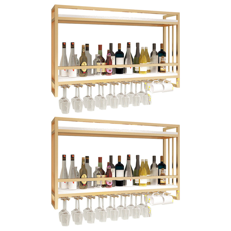 Metal Wall Mounted Wine Bottle & Glass Rack Glam Wine Rack with Stemware Holder