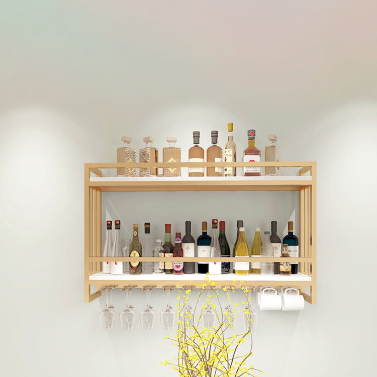 Metal Wall Mounted Wine Bottle & Glass Rack Glam Wine Rack with Stemware Holder