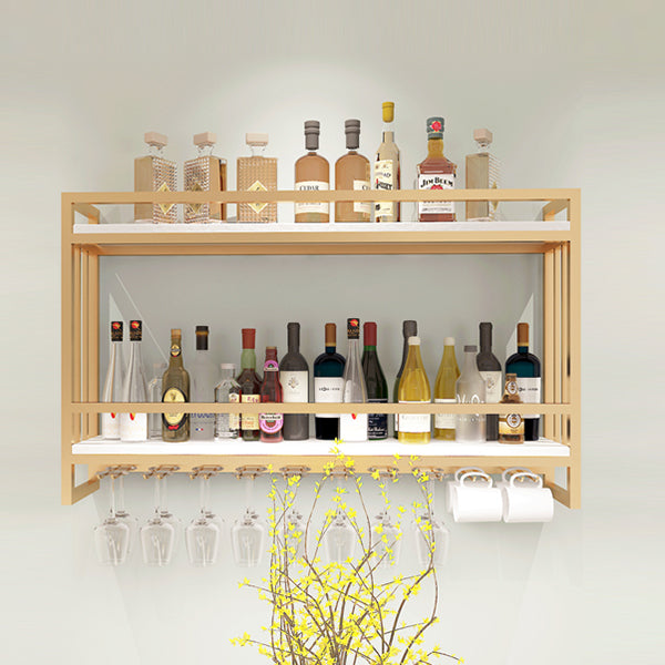 Metal Wall Mounted Wine Bottle & Glass Rack Glam Wine Rack with Stemware Holder