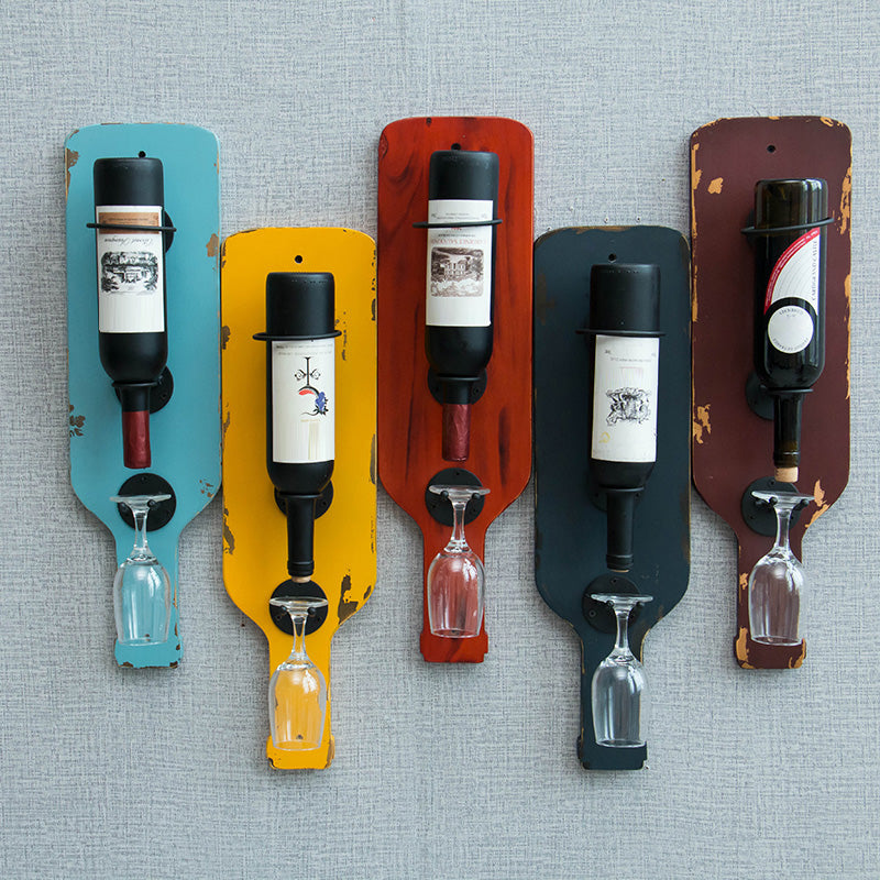 Metal Wall Mounted Wine Bottle & Glass Rack Industrial Wine Rack