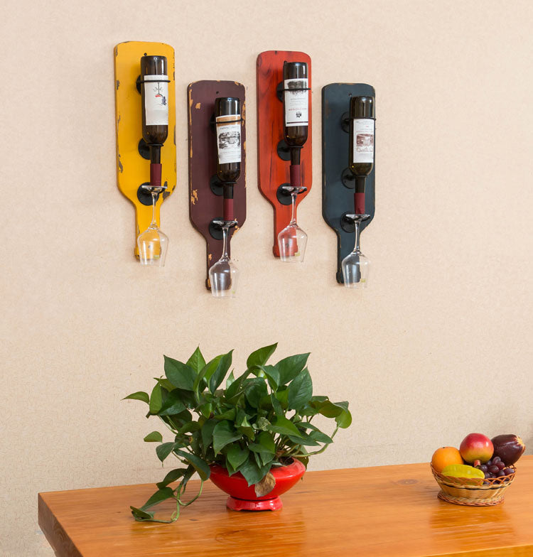 Metal Wall Mounted Wine Bottle & Glass Rack Industrial Wine Rack