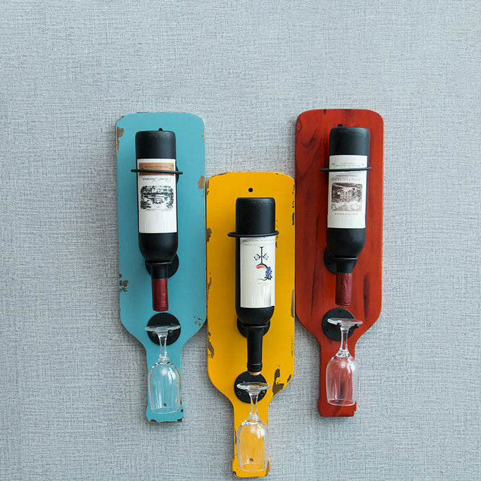 Metal Wall Mounted Wine Bottle & Glass Rack Industrial Wine Rack