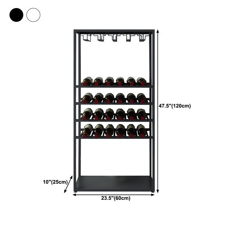 Floor Metal Wine Bottle & Glass Rack Industrial Wine Rack in Black/White