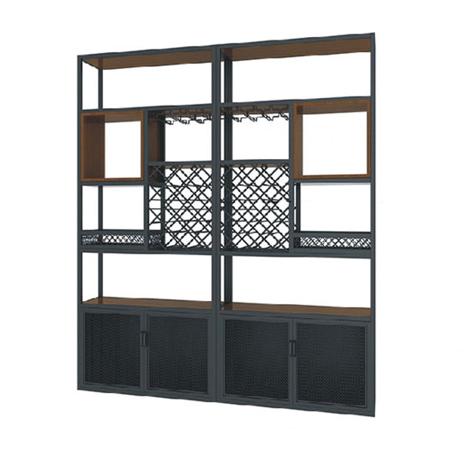 Metal Freestanding Wine Bottle & Glass Rack Industrial Wine Rack with Shelf