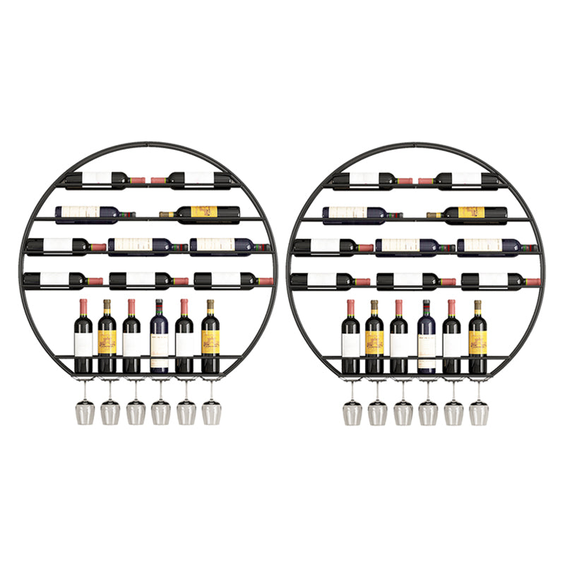 Iron Wall Mounted Wine Bottle & Glass Rack Modern Round Wine Rack