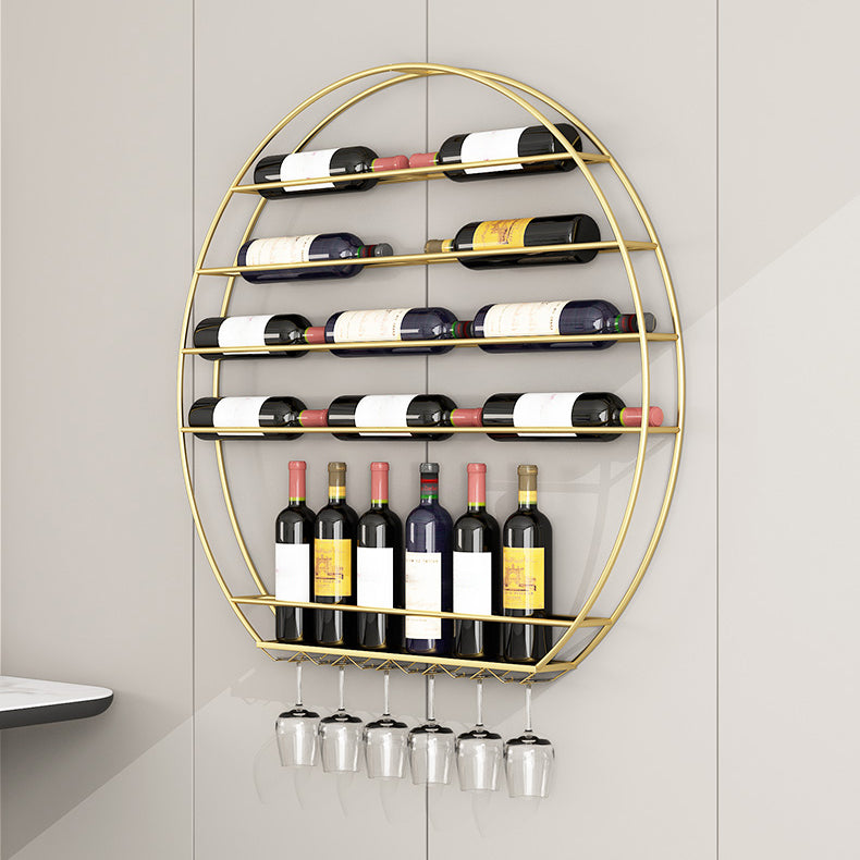 Iron Wall Mounted Wine Bottle & Glass Rack Modern Round Wine Rack