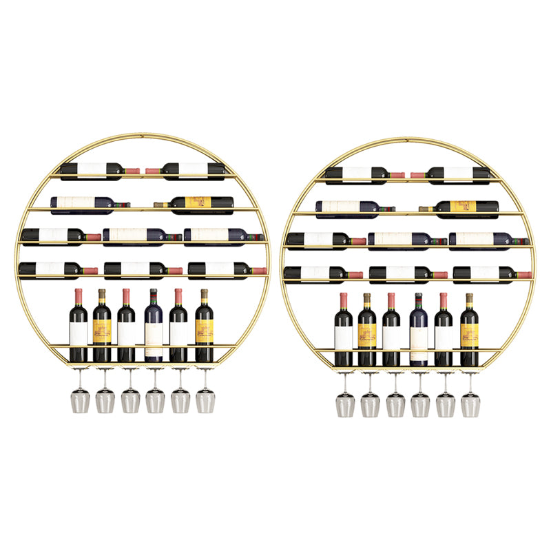 Iron Wall Mounted Wine Bottle & Glass Rack Modern Round Wine Rack