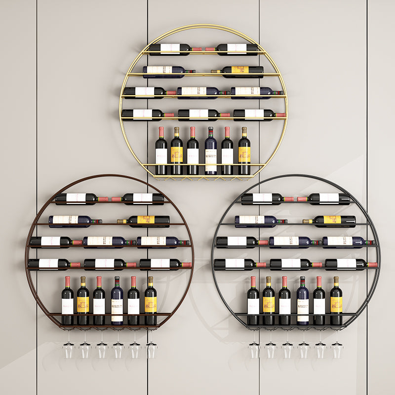 Iron Wall Mounted Wine Bottle & Glass Rack Modern Round Wine Rack