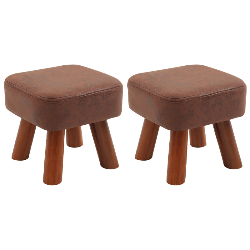 Stain Resistant Square Ottoman Solid Color Leather Standard for Living Room