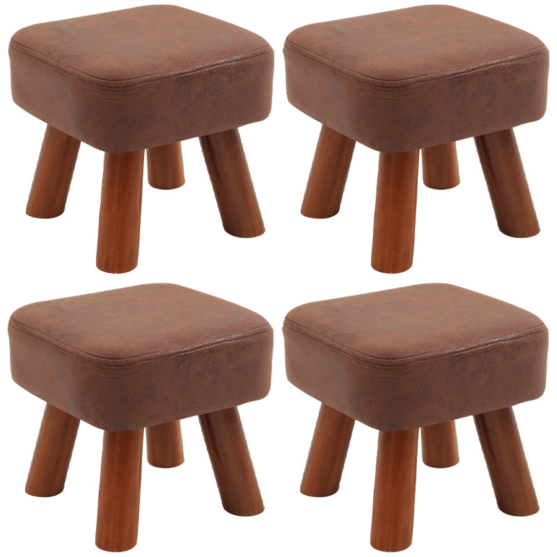 Stain Resistant Square Ottoman Solid Color Leather Standard for Living Room