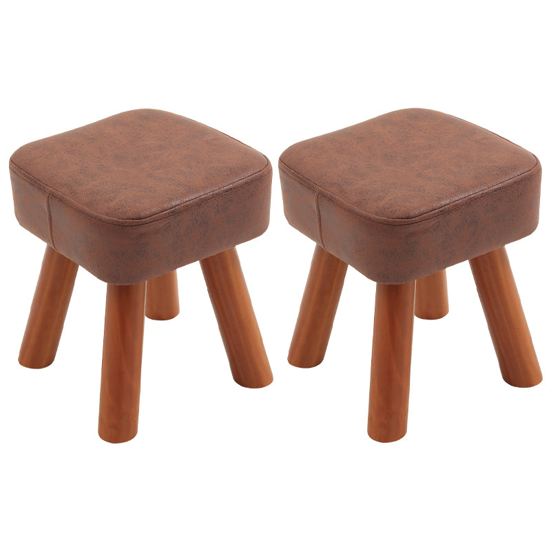 Stain Resistant Square Ottoman Solid Color Leather Standard for Living Room