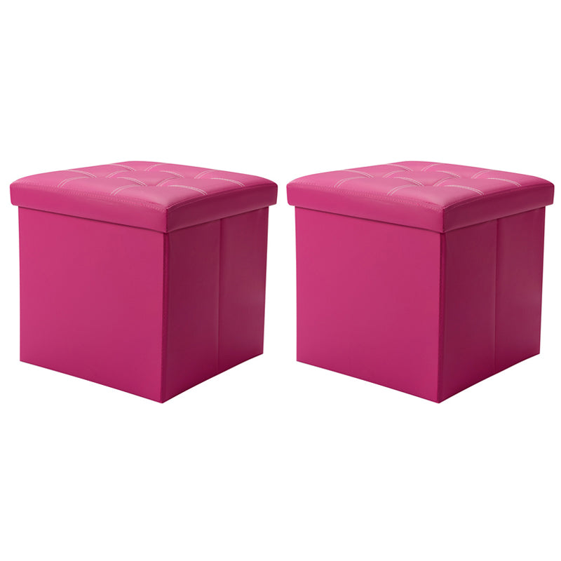 Contemporary Standard PU Leather Solid Color Square Ottoman with Storage