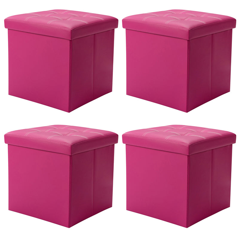 Contemporary Standard PU Leather Solid Color Square Ottoman with Storage