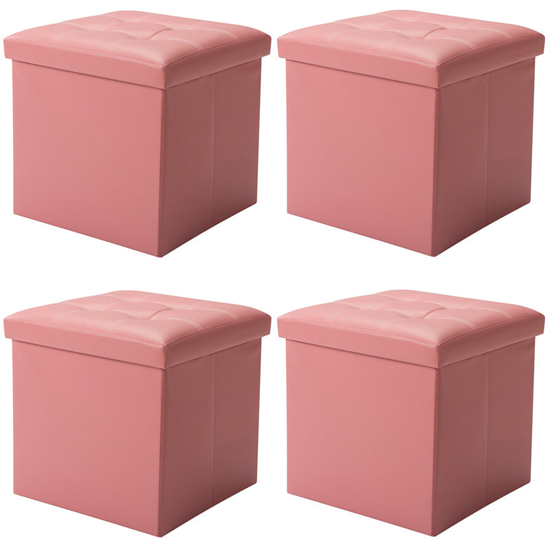 Contemporary Standard PU Leather Solid Color Square Ottoman with Storage