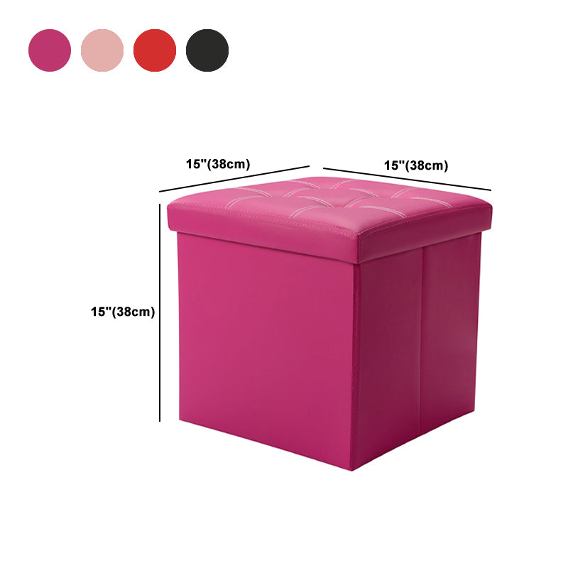 Contemporary Standard PU Leather Solid Color Square Ottoman with Storage