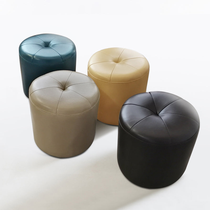 Classic Round Ottoman Pure Color Genuine Leather Water Resistant Ottoman Stool