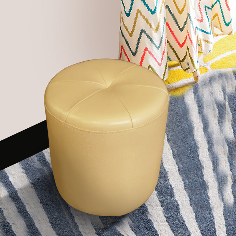 Classic Round Ottoman Pure Color Genuine Leather Water Resistant Ottoman Stool