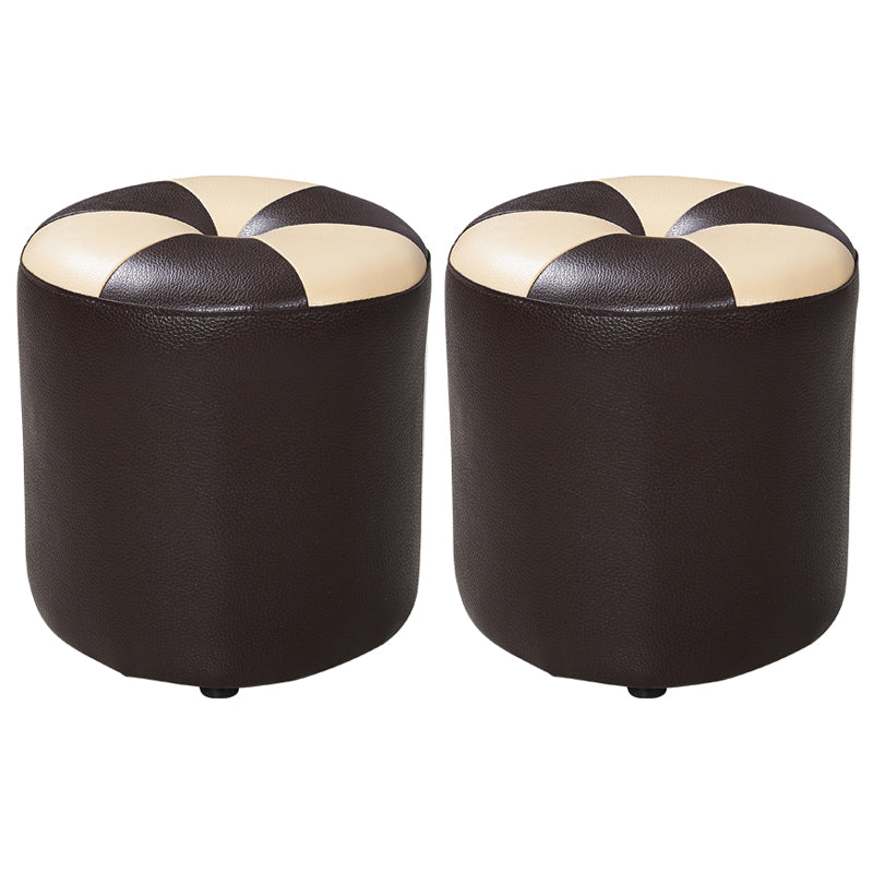 Classic Round Ottoman Pure Color Genuine Leather Water Resistant Ottoman Stool