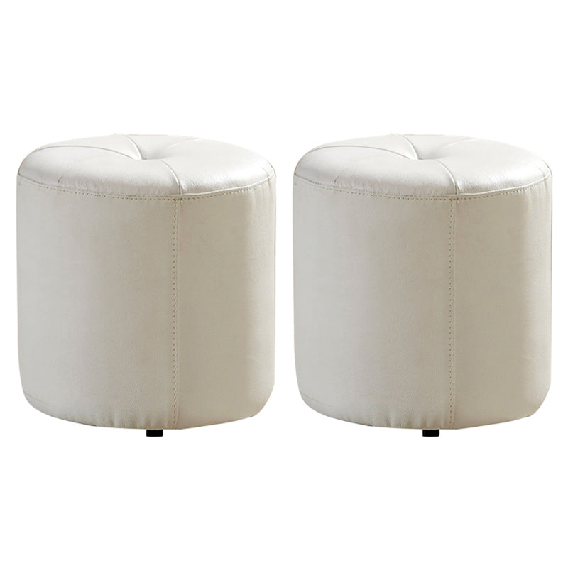 Classic Round Ottoman Pure Color Genuine Leather Water Resistant Ottoman Stool