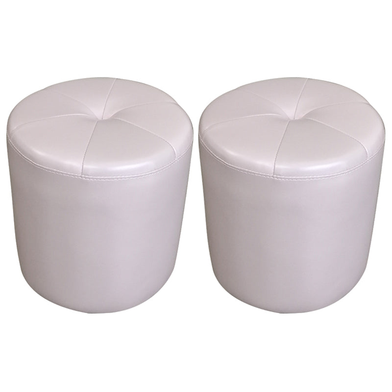 Classic Round Ottoman Pure Color Genuine Leather Water Resistant Ottoman Stool