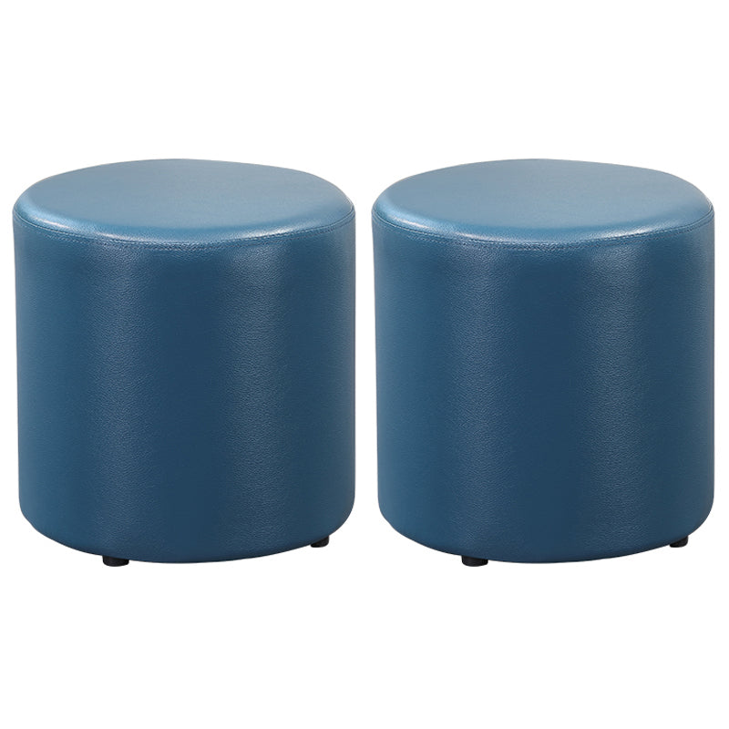 Minimalist Round Footstool Ottoman Solid Color Genuine Leather Ottoman