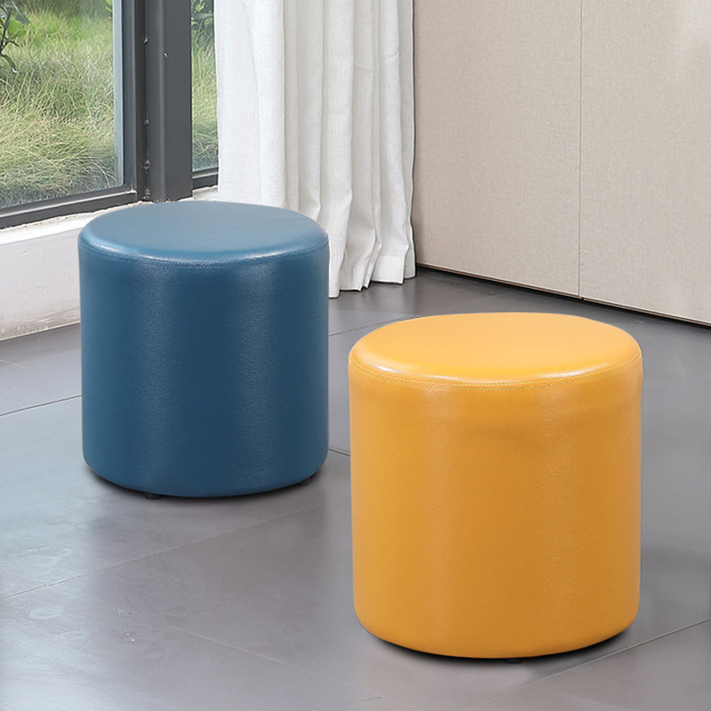 Minimalist Round Footstool Ottoman Solid Color Genuine Leather Ottoman