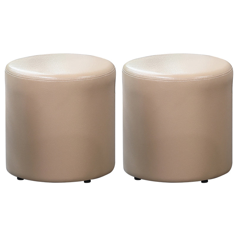 Minimalist Round Footstool Ottoman Solid Color Genuine Leather Ottoman
